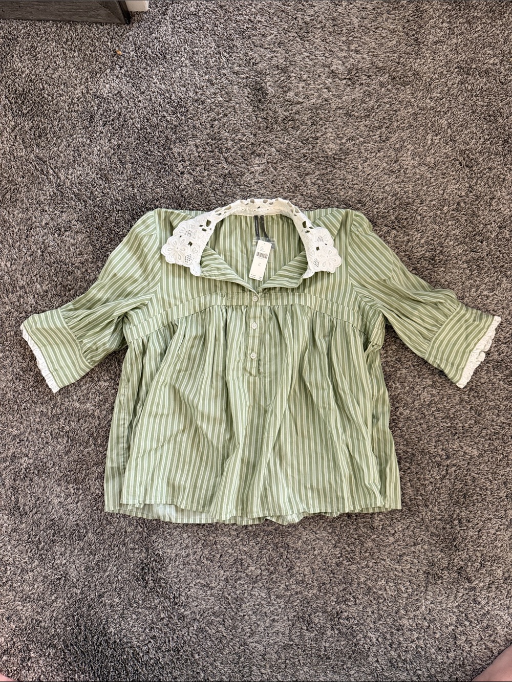 By Anthropologie Long Sleeve Collared Babydoll Top